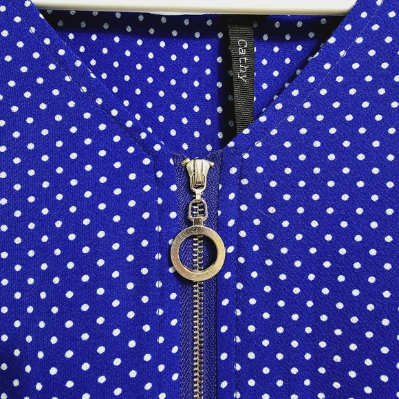 By Cathy, Cobalt Blue Polka Dots Zippered Sleeveless Top, Size XL - Picture 10 of 14